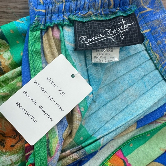 Vintage Blue Yellow Green Pink Colorful Printed High Waisted Midi Skirt - Picture 12 of 12